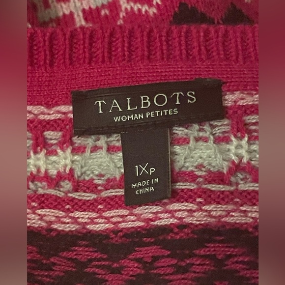 Talbots Pink Fair Isle Button Front Cardigan Size 1X Petite - Picture 8 of 12
